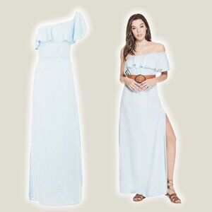 NWT GUESS Chambray One-Shoulder Maxi Dress Sz Small Sky  Wash